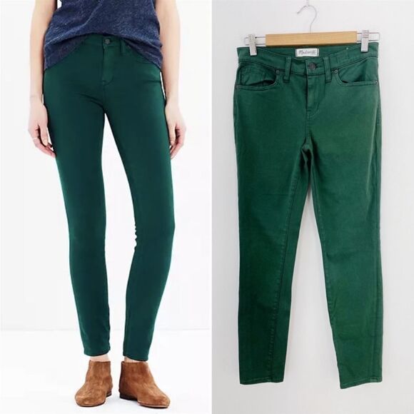 Madewell Forest Green Skinny Sateen Low
Rise Stretch Jeans Size 24  style E0417 - Picture 1 of 6